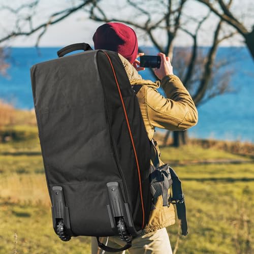 32" Soft-Sided Foldable Wheeled Duffle Bag, 110L Expandable 140L Rolling Travel Bag with Matching Storage Pouch, Updated Black-Orange - color: Black-Orange