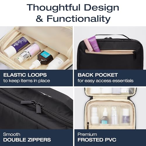 KAZAY Hanging Toiletry Bag with TSA Approved Detachable Pouch, Compact Travel Size Bag, Travel Toiletry Bag, Water Resistant, Premium Nylon, Travel Size Toiletries, Cosmetic Bag Makeup Bag (Black) - color: Black
