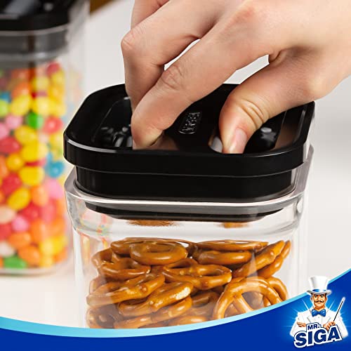 MR.SIGA 4 Pack Airtight Food Storage Container Set, BPA Free Kitchen Pantry Organization Canisters, One-handed Airtight Cereal Snack Candy Storage Containers, 1 L / 34oz, Medium, Black - color: Black
