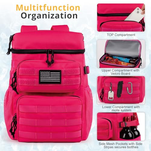 Tactical Backpack Cooler,Soft Lightweight Leakproof Cooler Backpack,Insulated Cooler Bag,Portable Soft Cooler Bag Waterproof for Beach, Travel, Camping, Picnic, Hiking - color: Hot Pink