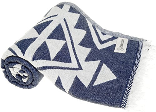 Bersuse 100% Cotton Yucatan Turkish Towel - 39x71 Inches, Dark Blue - color: Dark Blue