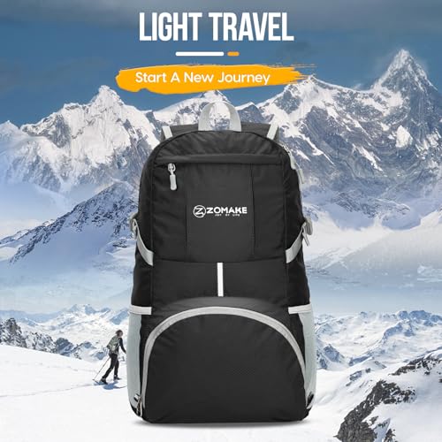 ZOMAKE Lightweight Packable Backpack 35L, Light Foldable Backpacks Water Resistant Collapsible Hiking Bag, Compact Folding Day Pack for Travel Camping(Black) - color: Black