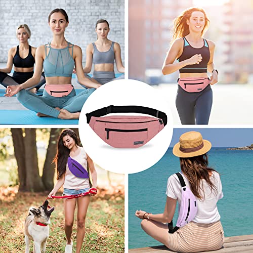 MAXTOP Large Crossbody Fanny Pack with 4-Zipper Pockets,Gifts for Enjoy Sports Festival Workout Traveling Running Casual Hands-Free Wallets Waist Pack Phone Bag Carrying All Phones - color: New Pink, style: Large Fanny Pack(4 Zipper Pockets)