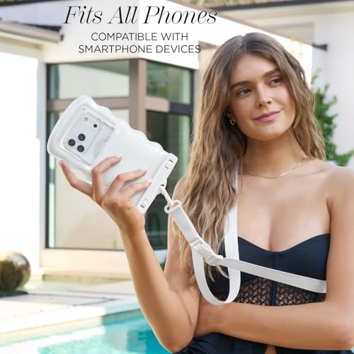 Case-Mate Wavy IP68 Waterproof Phone Pouch - Large Floating Phone Case w/Crossbody Lanyard - Cruise Ship Travel Essentials Compatible w/All Devices - Hidden Pocket for Card/Cash- Ivory Twinkle - color: Wavy Ivory Twinkle