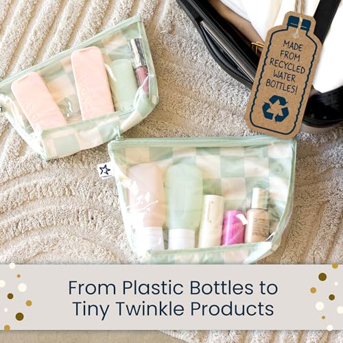 Tiny Twinkle Diaper Bag Organizing Pouches | 2 Pack Mess-Proof Travel Organizer Bags with Structured Bottom & Clear Front | TSA Approved Toiletry Bag Set for Baby and Mom Essentials (Sage Checkers) - color: Sage Checkers