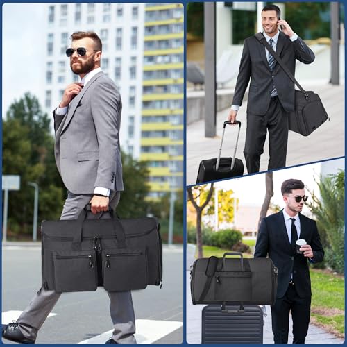 HILOMON Convertible Duffle Bags for Travel Carry On Suit Duffle Bags with Shoulder Strap 2 in 1 Hanging Garment Duffle Bag for Men Women - color: Black