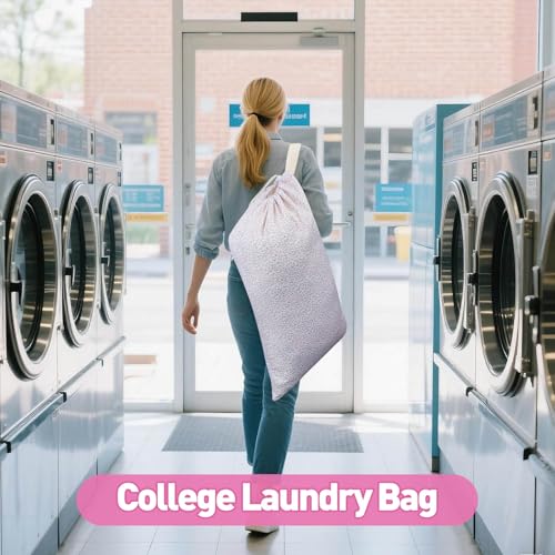 Laundry Bag, Dirty Backpack Laundry Bag For College Travel Laundromat Apartment, With Handles 29" X 18" (Pink Florals) - color: Pink Florals