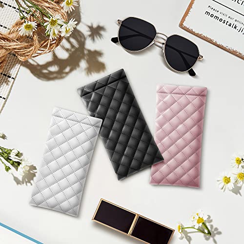 Squeeze Top Sunglass Pouch - Portable Sunglass Organizer Pouch Bags Soft PU Leather Glasses 2 Pack - color: Pink-black