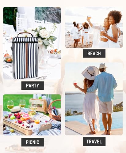 Insulated Wine Bag - Wine Bottle Carrier Tote Cooler Bags for Gifts Travel Picnic Beach, Blue and White Stripes - 2 Bottle - color: Blue and White Stripes, size: 2 Bottles
