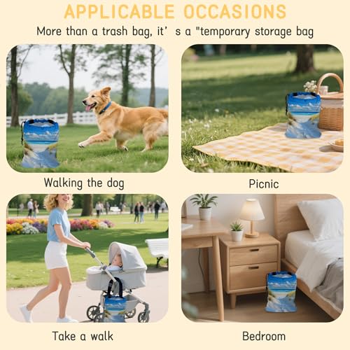 Summer Beach Car Garbage Bag, Compact 5.1L Canvas Trash Can with Drawstring Closure, Perfect for Cars, SUVs, RVs, and More - color: Summer Beach