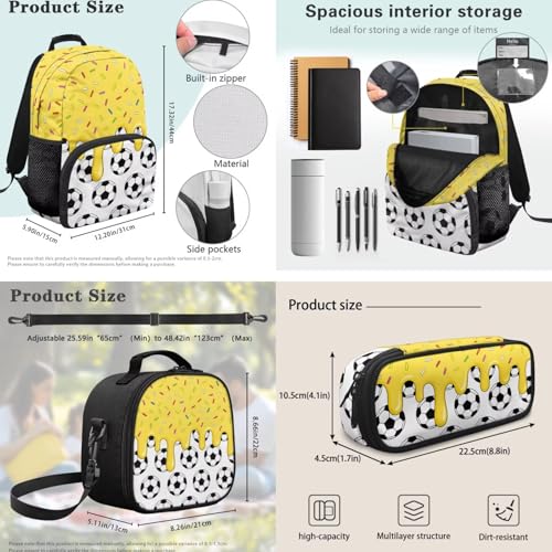 Football School Backpack for Boys, 3PCS School Backpacks for Primary Study, Lightweight Bookbag with Lunch Bag Bundle for Kids Teens Students - color: Football -4