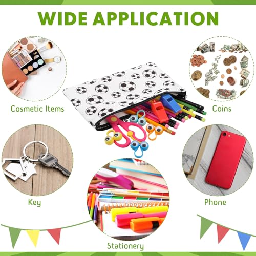 Eccliy 20 Pcs Soccer Makeup Bags Bulk Sport Team Gifts Soccer Cosmetic Bag Accessories for Women Toiletry Zipper Pouch Travel Canvas Gifts Stuff for Party Team Players Lover - size: 8 x 5 Inch, style: Soccer