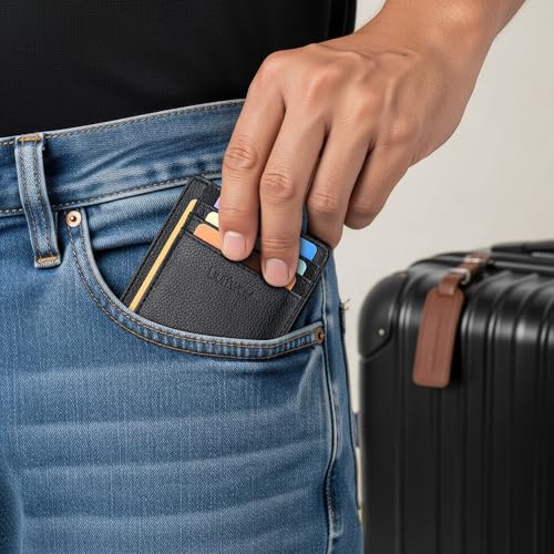 Buffway Slim Minimalist Front Pocket RFID Blocking Leather Wallets for Men and Women - Lichee Black - color: Lichee Black