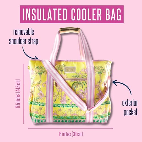 Lilly Pulitzer Beach and Picnic Cooler, Insulated Bag with Adjustable Shoulder Strap and Zipper, Soft Cooler - color: Yellow