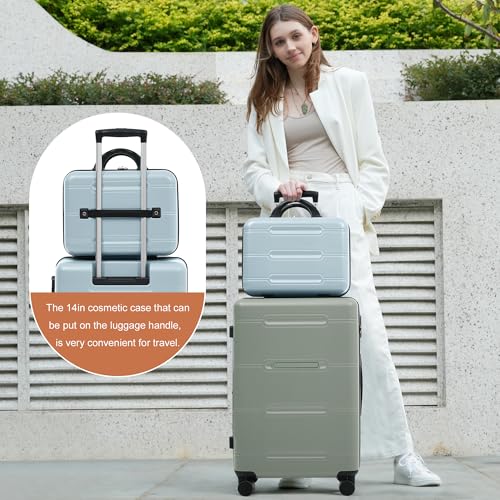Merax Luggage Set 6 Piece,Lightweight Hardshell Suitcase with Double Spinner Wheels Handle Password Lock,14 IN Cosmetic Case 20/24/28 IN Luggages with Duffel Bag and Toiletry Bag,Pink Green Blue - color: Pink Green Blue, style: 14+20+24+28+bags