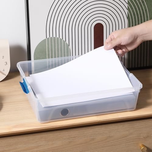 Clear Plastic Storage Bins with Lids Stackable Storage Box for Crafts, Supplies (Large 4Pack Blue) - size: Large 4Pack Blue