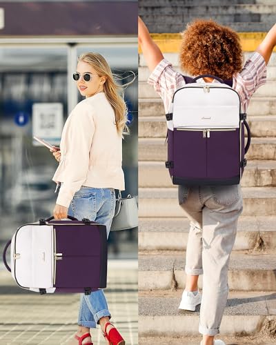 LOVEVOOK 40L Large Travel Backpack for Women, Flight Approved, Waterproof, TSA Compliant, Fits 17.3'' Laptop, 17 Pockets, 3 Packing Cubes - color: Beige-dark Purple-black, size: 40L-17.3 Inch-4Pcs