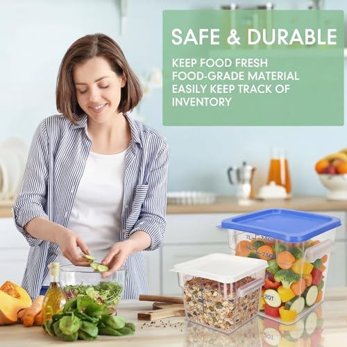 Lallisa 4 Pcs 8qt & 4qt Clear Food Storage Containers with Lids Handles and Scales, Stackable Plastic Square Food Storage Containers for Dough Proofing Baking Kitchen Restaurant(White, Blue) - color: White, Blue