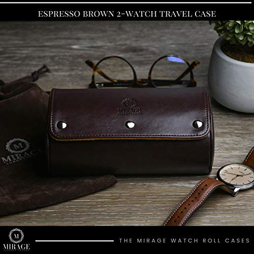 2 Watch Travel Case for Men Vegan Leather Watch Roll Case Organizer and Display - Elegant Gift - Espresso Brown Vegan Leather - color: Espresso Brown 2-watch case