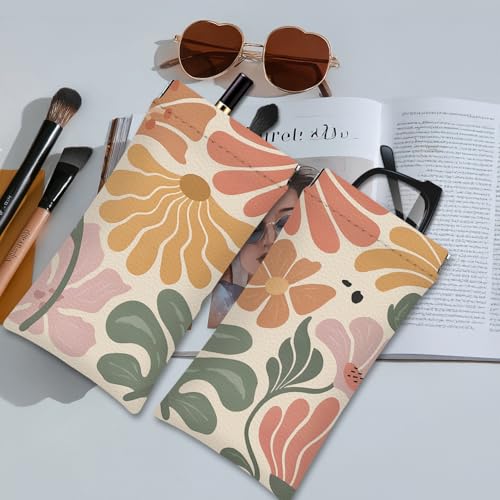 Eyeglass Cases 4 Pack,Boho Floral Pattern Sunglasses Case,PU Leather Soft Eye Glass Pouch for Women Men Student - color: Pink-floral