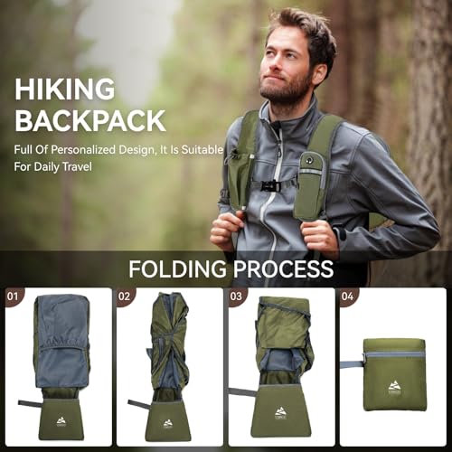 15L Small Hiking Backpack for Men Women Lightweight Packable Backpack Foldable Casual Daypack for Camping Travel Outdoor, Green - color: Green