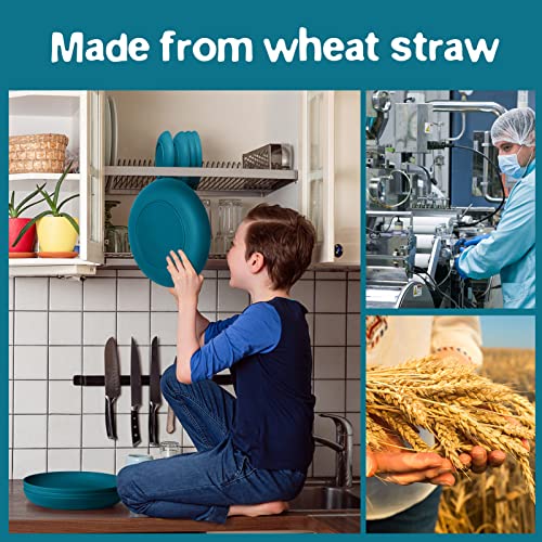 Teivio 32-Piece Kitchen Plastic Wheat Straw Dinnerware Set, Service for 8, Dinner Plates, Dessert Plate, Cereal Bowls, Cups, Unbreakable Colorful Plastic Outdoor Camping Dishes, Dark Blue - color: Dark Blue