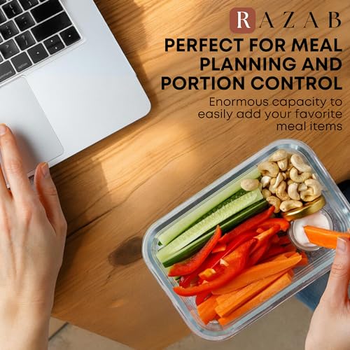 Razab 30 PC Glass Food Storage Containers with Lids - Reusable Glass Meal Prep Containers for Lunch and Leftovers - Airtight & Leakproof Snap Locking Lids - Oven, Freezer, Microwave, Dishwasher Safe - color: Black