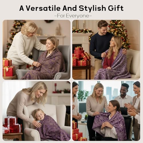 Travel Blanket Airplane - Ultra Soft & Lightweight Knit Design Compact Airplane Blanket,53x72 Inch,Stylish Travel Shawl Wraps for Flights,Office,Home Use,Travel Essentials & Gifts - color: Purple