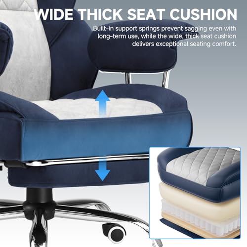 GTPLAYER Gaming Chair,Office Chair with Pocket Spring Lumbar Support, Ergonomic Comfortable Wide Office Desk Computer Chair with Outward Fixed Soft Armrests and Footrest (Fabric, Dark Blue & White) - color: Dark Blue White