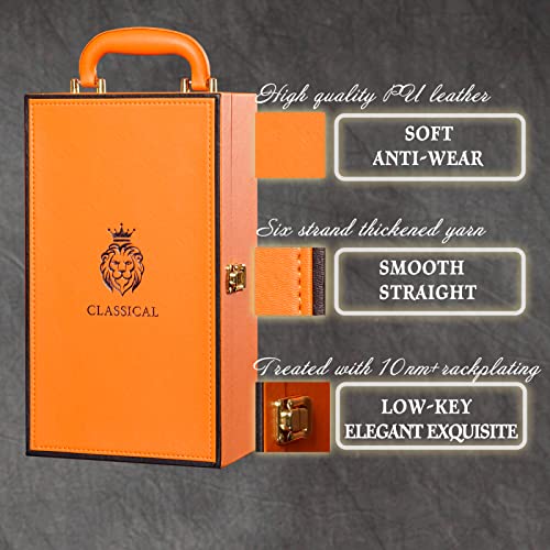 Wine Box with 2 Bottle Leatherette Top Handle Premium Wine Carrier Case Orange