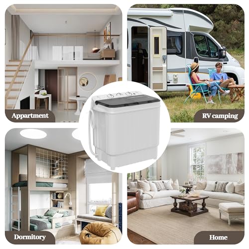 Elevon Portable Washing Machine Twin Tub 17.6 Lbs Capacity, (11 Lbs) and Spinner(6.6 Lbs) Combo Mini Compact Laundry Washer for Home, Apartment, Camping, RVs and Dorms, Black/White - style: 17.6LBS