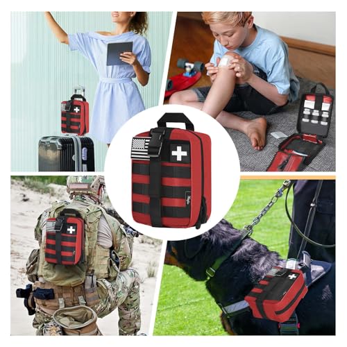Medical Molle Pouch Tactical - 1000D Nylon First Aid Pouch, Big Capacity EMT Pouch Utility, Heavy Duty Military Grade Rip-Away Ifak Pouch for Home and Outdoor Activities(Bag Only - color: Red