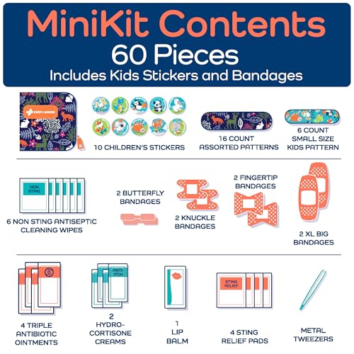 KeepGoing Small Travel First Aid Kit Kids – 60 Pc. Mini First Aid Kit for Purse, Diaper Bag, & Backpack with Latex-Free Bandages – 4 Oz., & 4.5 x 3.5 x 2 in, TSA-Approved - style: Woodland