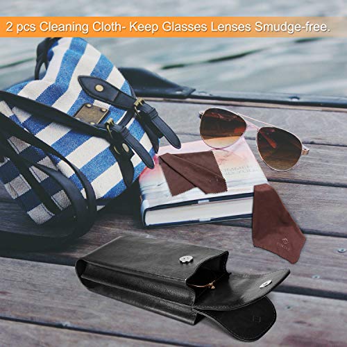 FINTIE Double Glasses Case with Carabiner Hook, Portable Vegan Leather Eyeglass Case Anti-scratch Sunglasses Pouch - color: Black