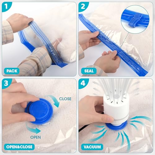 20 Pack Vacuum Storage Bags with Electric Pump, Compression Space Saver Vacuum Seal Bags 4 Jumbo/4 Large/4 Medium/4 Small/4 Roll Up Bags for Clothing Travel Comforters Blankets Pillows Bedding Duvets - color: Electric Pump