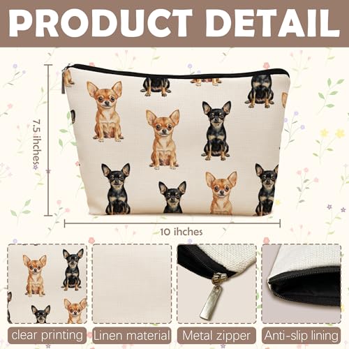 Chihuahua Dog Makeup Bag, Chihuahua Lovers Gifts Cosmetic Bag for Women, Dog Mom Lovers Owner Gifts for Women, Pet Lover Gift Zipper Travel Makeup Pouch for Purse - color: chihuahua