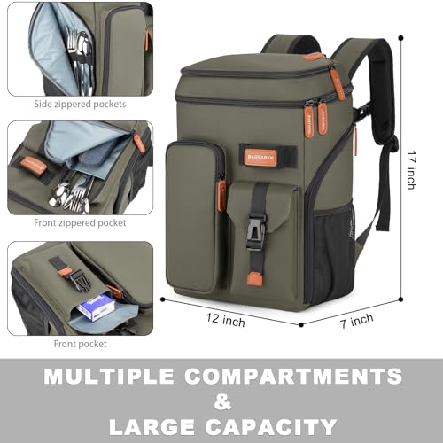 BAGPARKK Insulated Cooler Backpack,33/45 Cans Multifunctional Double Deck Leakproof Cooler Bag with Sternum Strap,Large Capacity Lightweight Travel Camping Beach Backpack - color: Green, size: 33Can