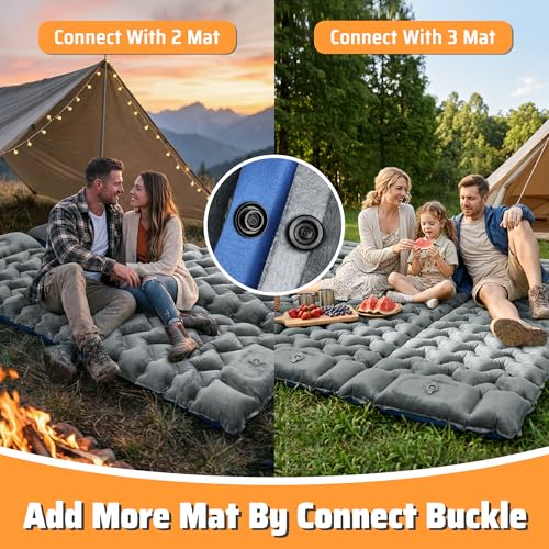Sleeping Pad for Camping, Ultralight 4in Extra-Thick Camp Mat with Built-in Foot Pump & Pillow, Compact Camp Air Mattress for Backpacking, Hiking, Tent, Car, Travel Gear Gift - color: Crystal Velvet Grey+blue Nylon