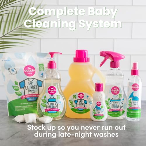 Dapple Breast Pump Cleaning Kit, 3 Baby Bottle Cleaning Brushes, Hypoallergenic & Powered by Plants, Removes Milk Residue, Leaves No Taste, 3oz Soap, 10ct Wipes 3 Cleaning Brushes