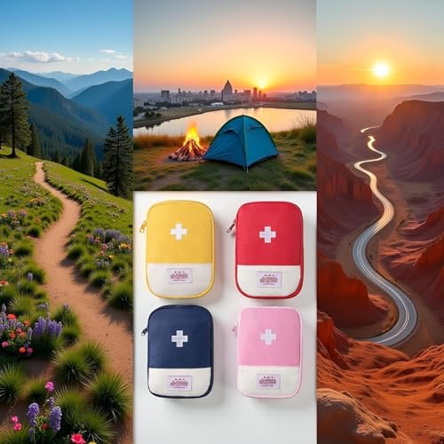 4 Pcs Portable Travel First Aid Pouch,Empty Mini First Aid Pouch,Outdoor Camping Hiking First Aid Medical Rescue Bag Multi-Function Emergency Medicine Storage Organizer Bag Household Supplies(Small)