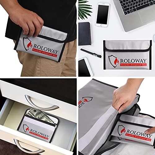 ROLOWAY Small Fireproof Bag (5 x 8 inches), Non-itchy Fireproof Money Bag for Cash, Valuables, Passport, Currency & Keys (2-Pack Silver) - size: 8 x 5 inch, style: Silver Bag
