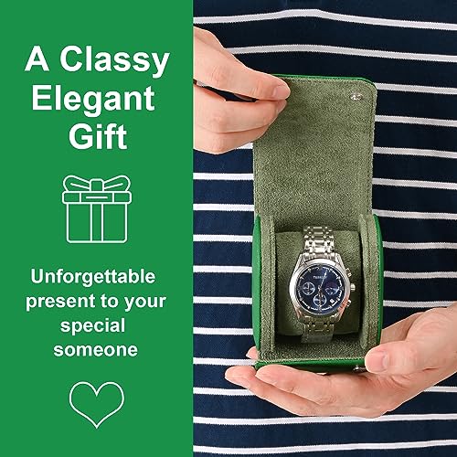 ROSELLE Watch Case for Men and Women with Suede Lining - Watch Roll Travel Case - Storage Organizer and Display (Green Cross-1 Slot) - color: Green-1