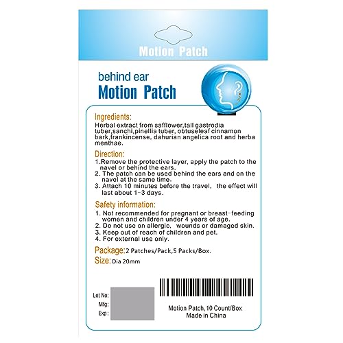MQ Motion Sickness Patch,20 Count,Non Drowsy Sea Sickness Patches Behind Ear for Cruise Ship Travel, Waterproof Car Sick Patches Fast Acting & Long Last 72H - size: 20 Count (Pack of 1)