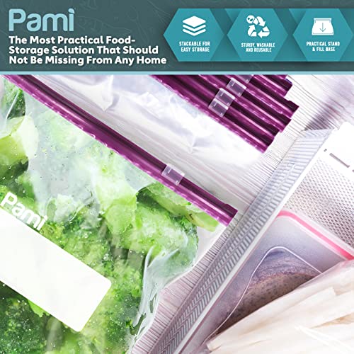 PAMI Leakproof Reusable Slider Freezer Bags with Expandable Bottom and Write-On Label, Thick Storage Bags (Gallon 40 Clear) - size: Gallon