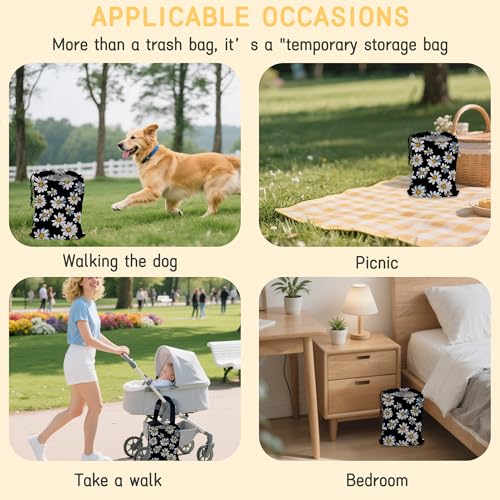 White Daisy Flowers Car Trash Bag, Strap Drawstring Car Garbage Bags,Car Back Seat Organizer with Adjustable Buckle for Car Accessories - color: White Daisy Flowers