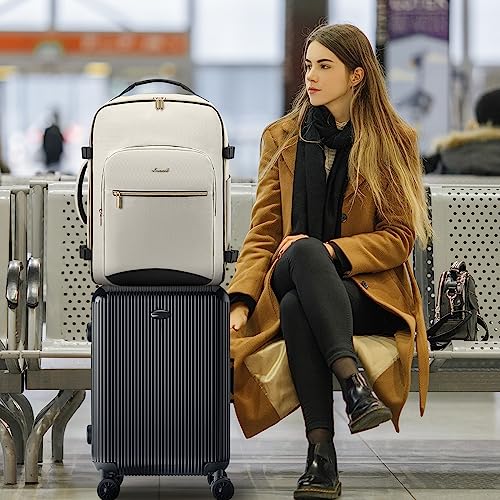 LOVEVOOK Travel Backpack for Women & Men 40L,Airline Approved Carry On Backpack Travel Essentials,TSA Carry on Luggage,Waterproof Personal Item Travel Bag,Suitcase with 3 Packing Cubes,Beige-Black - color: Beige-black, size: Large-40L-4Pcs