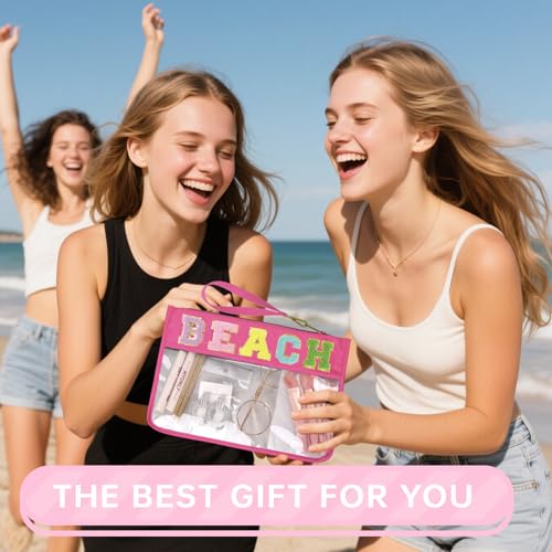 Siwara Snack Bags Clear Pouch Travel Makeup Bag Chenille Letter Bags for Zipper Pouch Clear Cosmetic Bag Clearly Tote Bag Makeup Travel Bags for Women - color: Rose--Beach