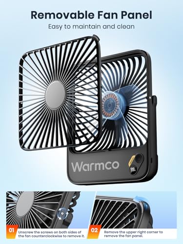 Warmco 10000mAh Portable Travel Fan 7-inch, Up to 24H Runtime, Ultra-thin Quiet Rechargeable Battery Powered Desk Fan with Digital Display for Camping, Office, Bedroom, Cruise Essentials - color: Black