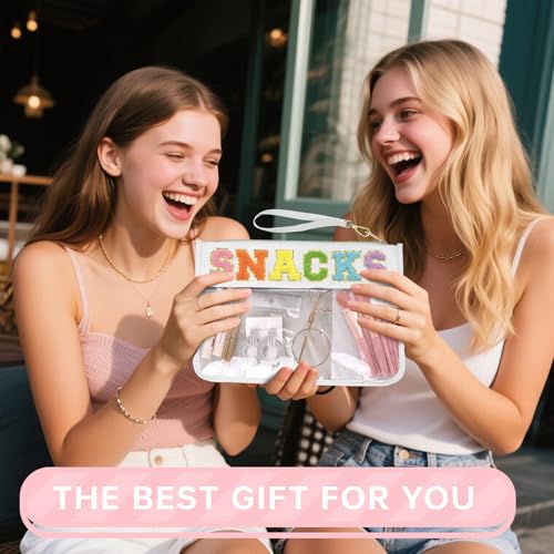 Siwara Snack Bags Clear Pouch Travel Makeup Bag Chenille Letter Bags for Zipper Pouch Clear Cosmetic Bag Clearly Tote Bag Makeup Travel Bags for Women - color: White--Snack
