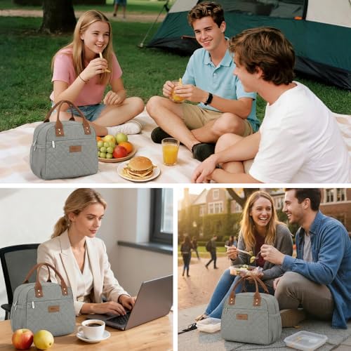 HOMESPON Insulated Lunch Bag for Women Men Adults Lunch Tote with Front Pocket Lunch Box Container Cooler Bag for Work Picnic (Grey) - color: Gray
